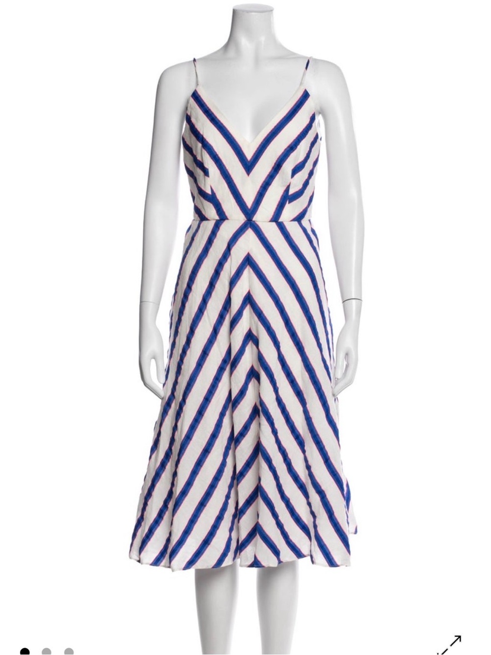 Milly Blue and White Striped V-Neck Midi Dress